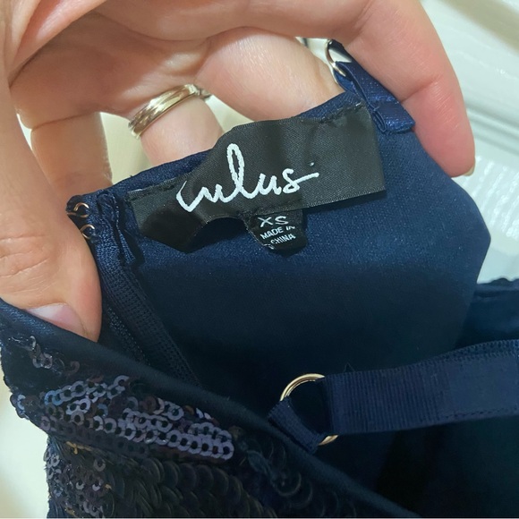 Lulus NWT Time of Love Navy Blue Sequin Halter Skater Velvet Burnout Mini Dress - Picture 10 of 12